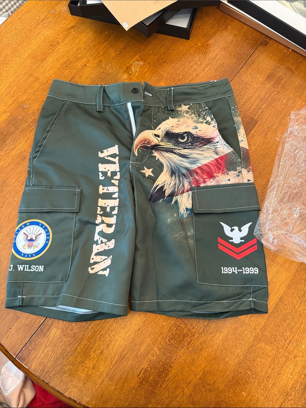 Grunt Style Olive Green Patriotic Eagle Cargo Shorts